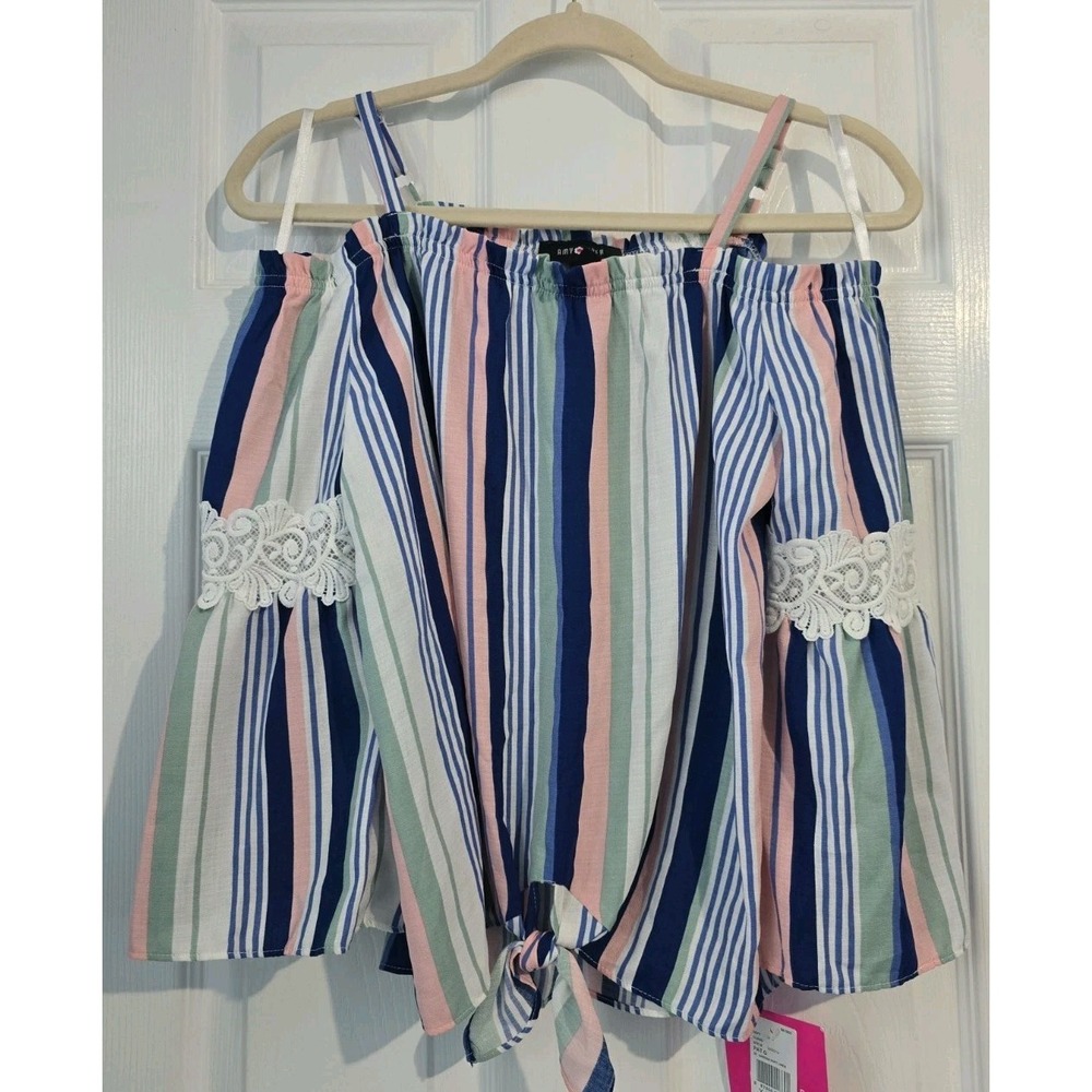 Multi- Color Striped Amy Byer Off Shoulder Blouse Size XL